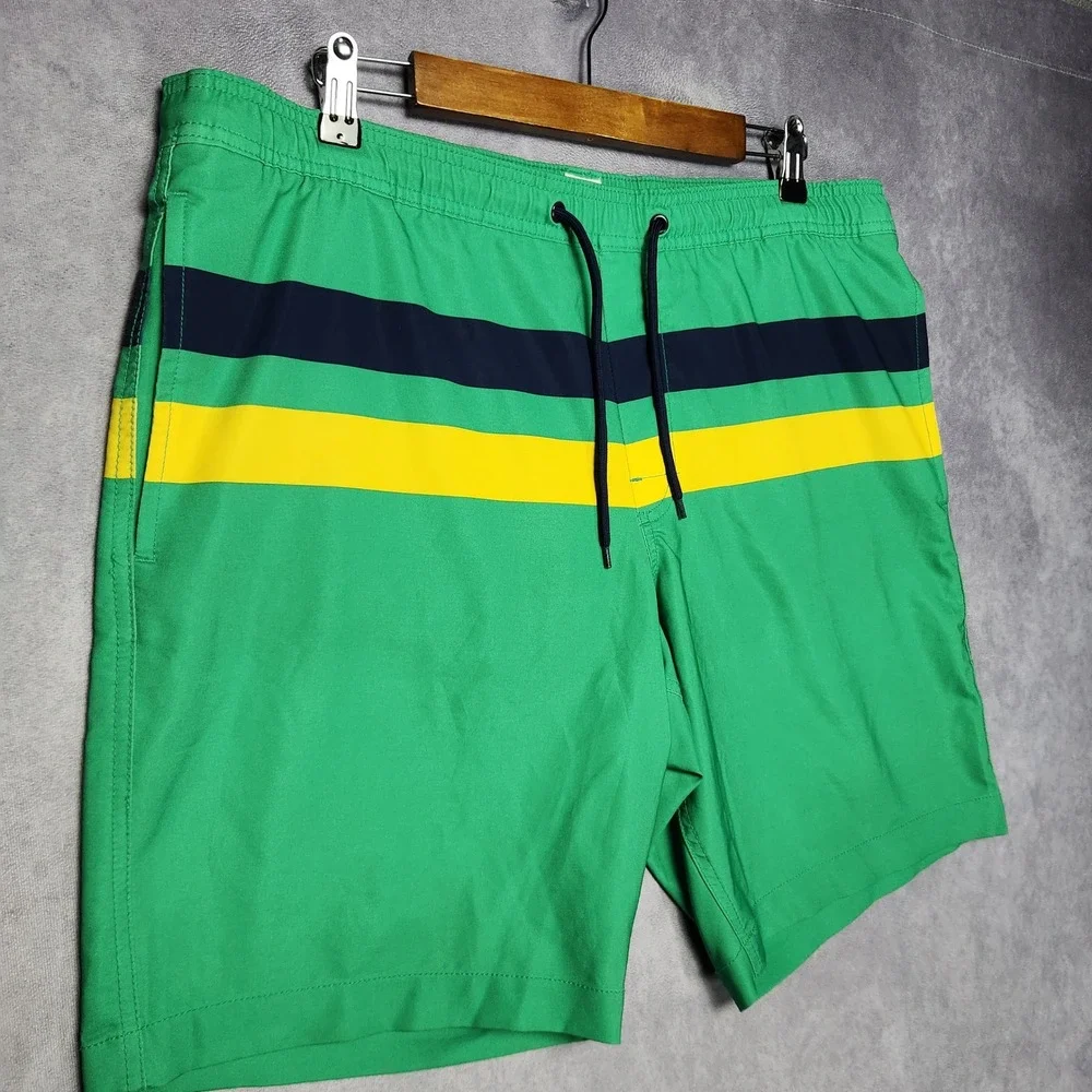 Gap Mens Pool Short Green Striped Swim Trunks Size Large B-6